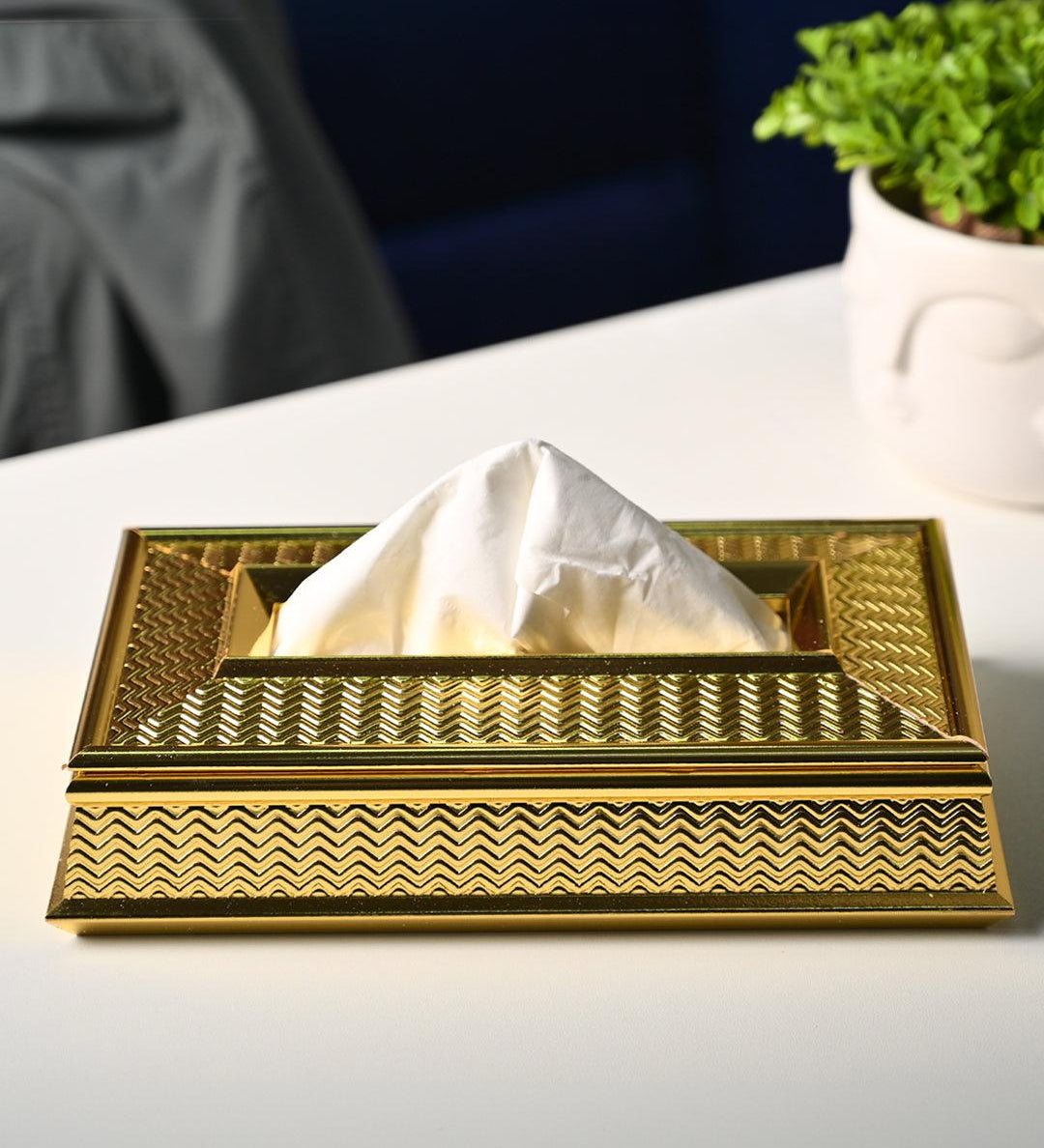 Golden Elegance Tissue Box - Rectangle Shape - MARKET99
