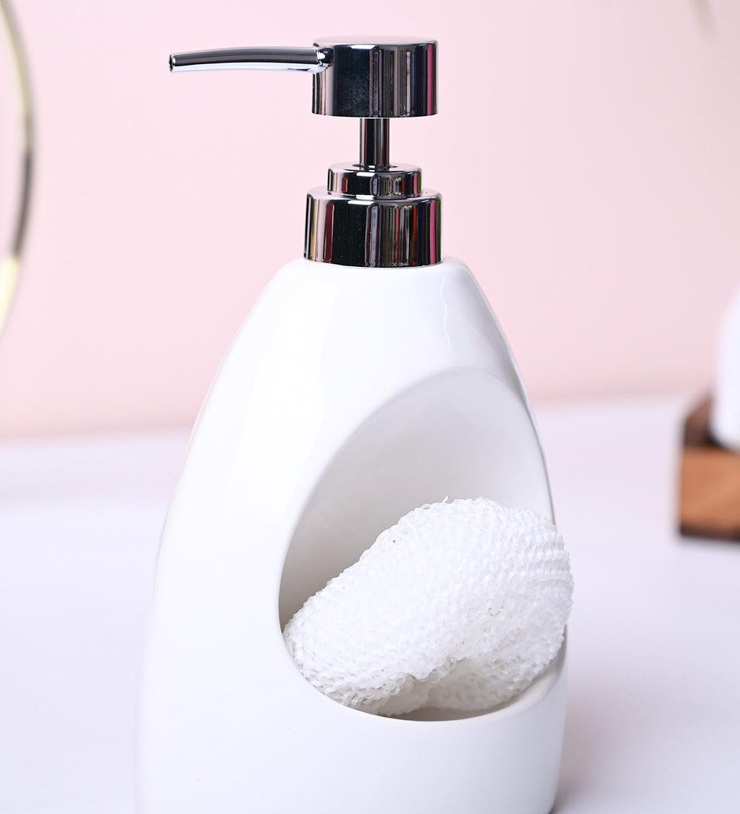 Classic White Kitchen Dispenser With Scrubber - Cylindrical Shape - MARKET99