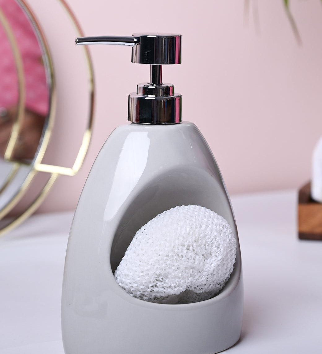 Sophisticated Grey Kitchen Dispenser With Scrubber - Cylindrical Shape - MARKET99