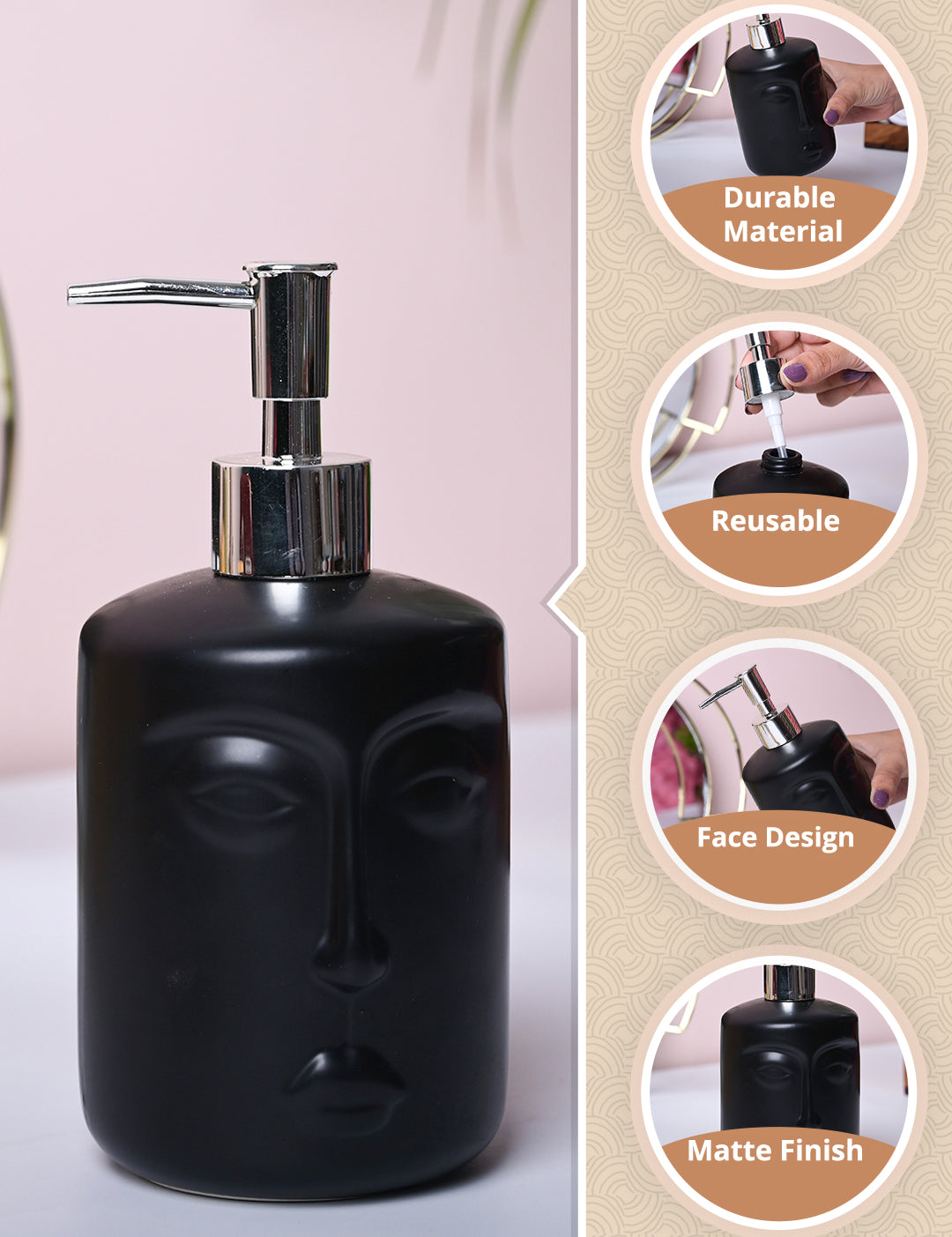 Black Matte Face Soap Dispenser - Cylindrical Shape - MARKET99