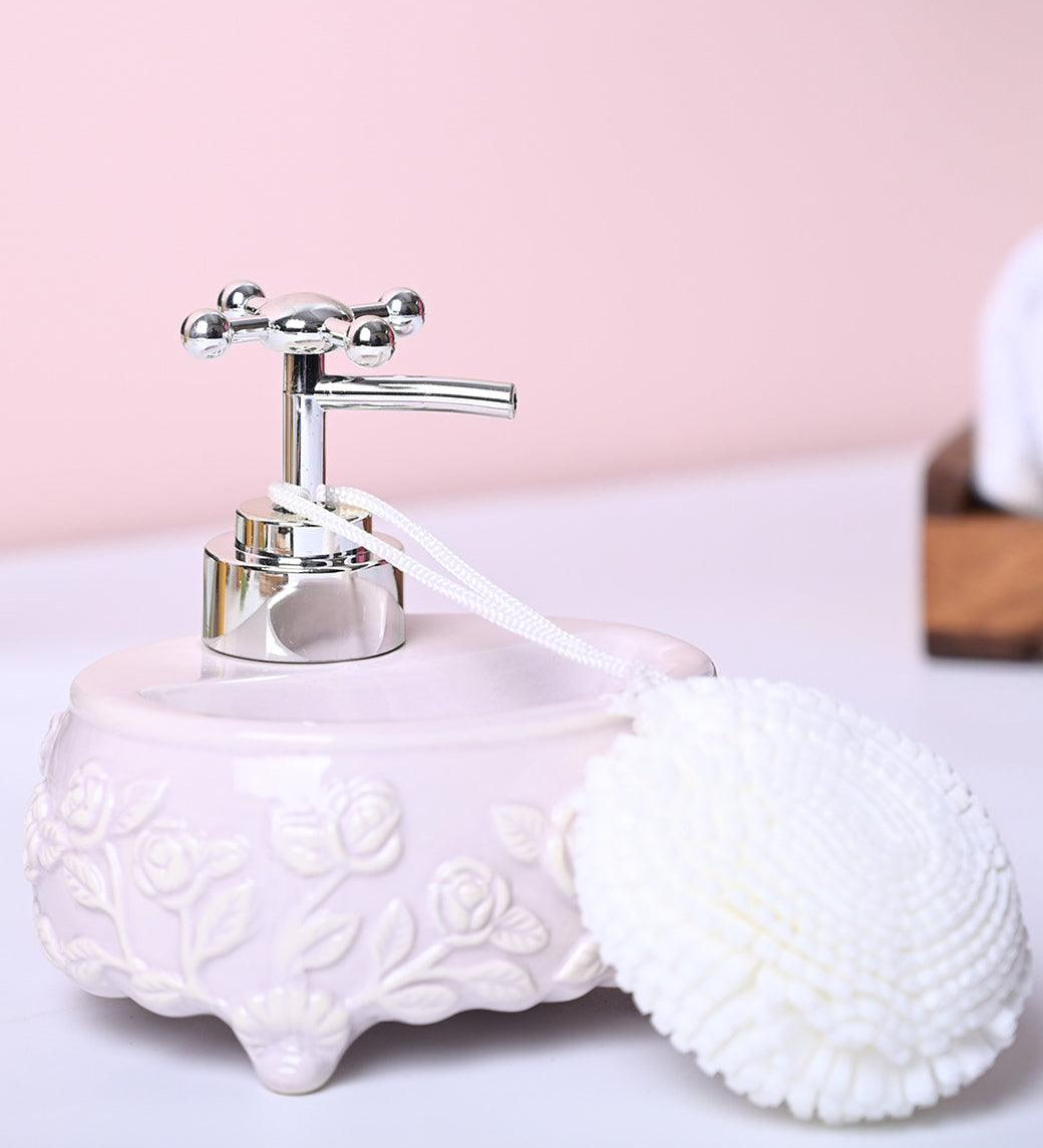 Light Pink Kitchen Dispenser Set with Scrubber - Oval Shape - MARKET99