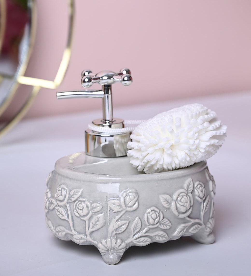 Grey Kitchen Dispenser Set with Scrubber - Oval Shape - MARKET99