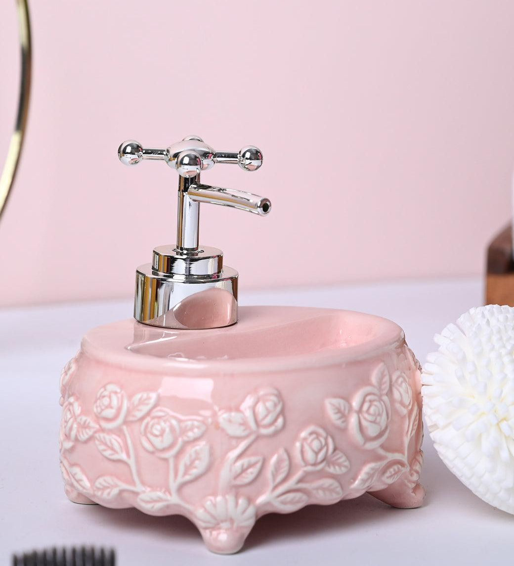 Soft Pink Kitchen Dispenser Set with Scrubber - Oval Shape - MARKET99