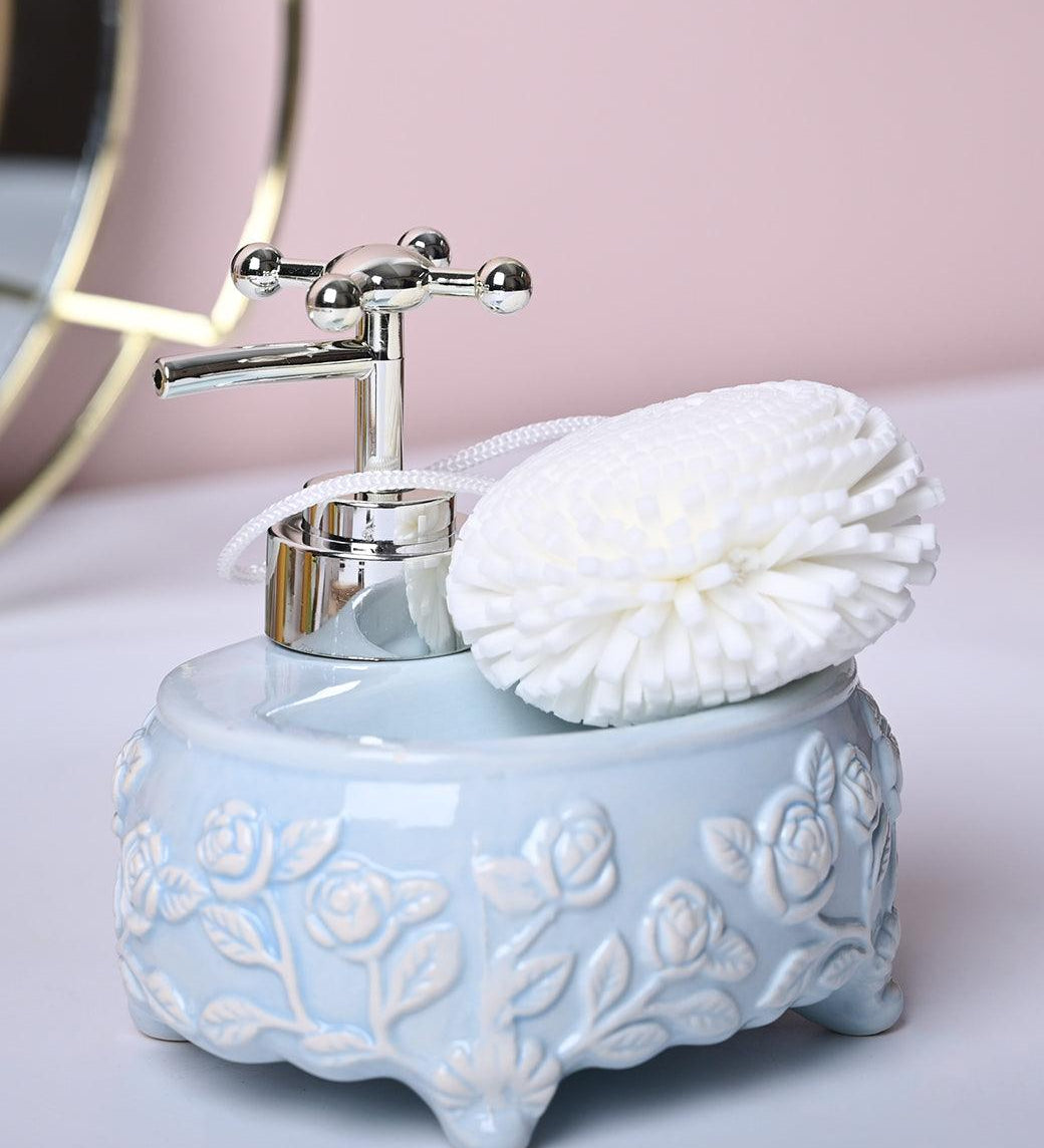 Sky Blue Kitchen Dispenser Set with Scrubber - Oval Shape - MARKET99