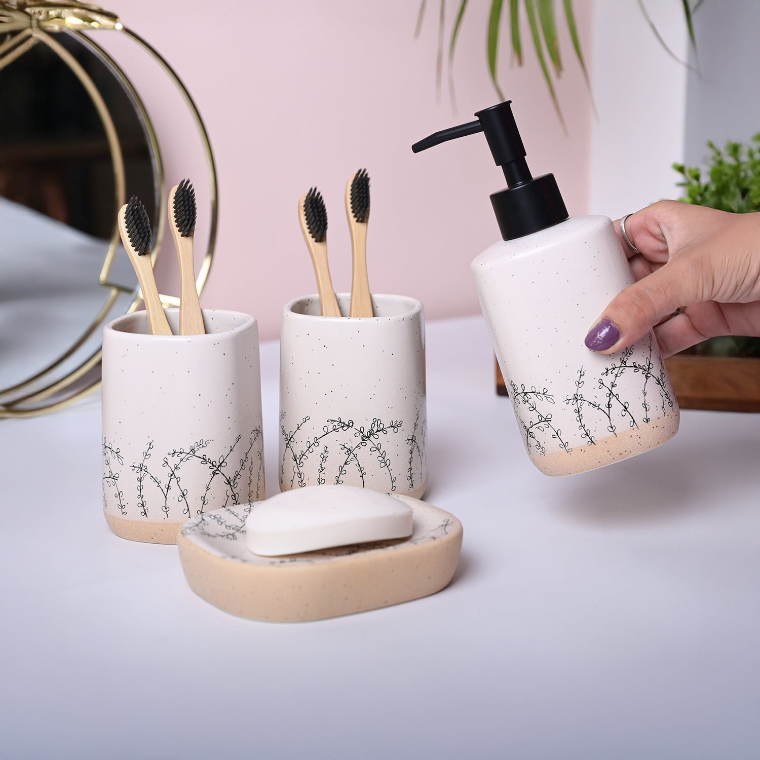 Grey Ceramic Bathroom Set - Cylindrical, Square, and Rectangular Shapes