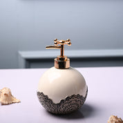 Ceramic White Round Soap Dispenser - Embossed Glossy Finish