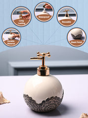 Ceramic White Round Soap Dispenser - Embossed Glossy Finish