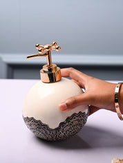 Ceramic White Round Soap Dispenser - Embossed Glossy Finish