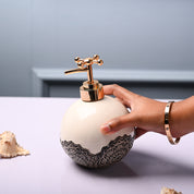 Ceramic White Round Soap Dispenser - Embossed Glossy Finish