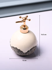 Ceramic White Round Soap Dispenser - Embossed Glossy Finish