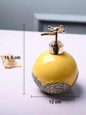 Ceramic Yellow Round Soap Dispenser - Embossed Glossy Finish