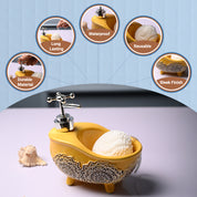 Ceramic Yellow Bath Tub Shaped Soap Dispenser - Embossed Glossy Finish