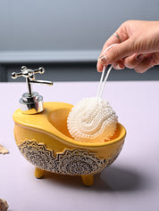 Ceramic Yellow Bath Tub Shaped Soap Dispenser - Embossed Glossy Finish