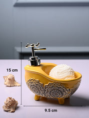 Ceramic Yellow Bath Tub Shaped Soap Dispenser - Embossed Glossy Finish