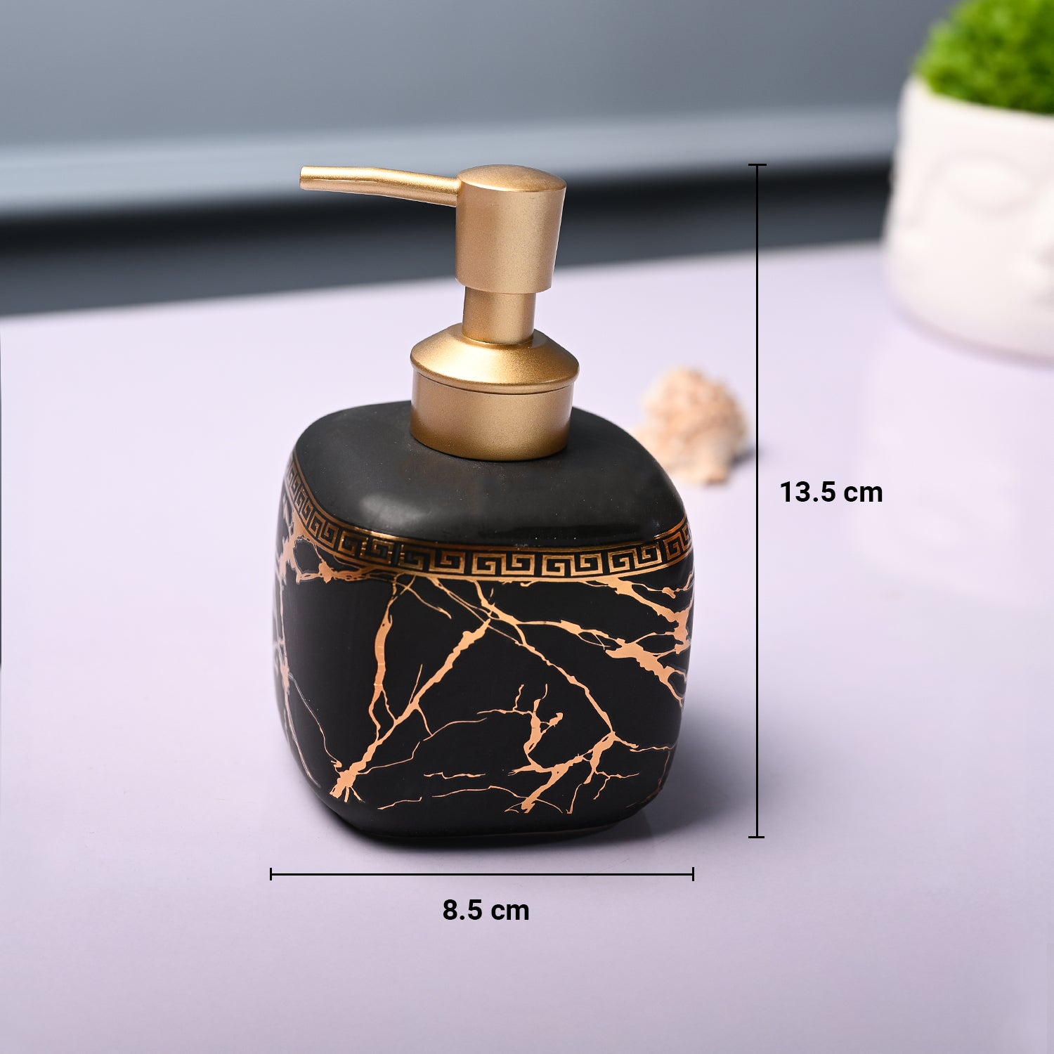 Ceramic Black Cylindrical Soap Dispenser - Static Glossy Finish