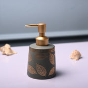 Ceramic Grey Cylindrical Soap Dispenser - Leaf Print Matte Finish