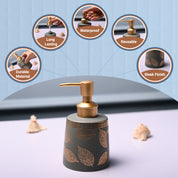 Ceramic Grey Cylindrical Soap Dispenser - Leaf Print Matte Finish