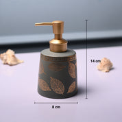 Ceramic Grey Cylindrical Soap Dispenser - Leaf Print Matte Finish