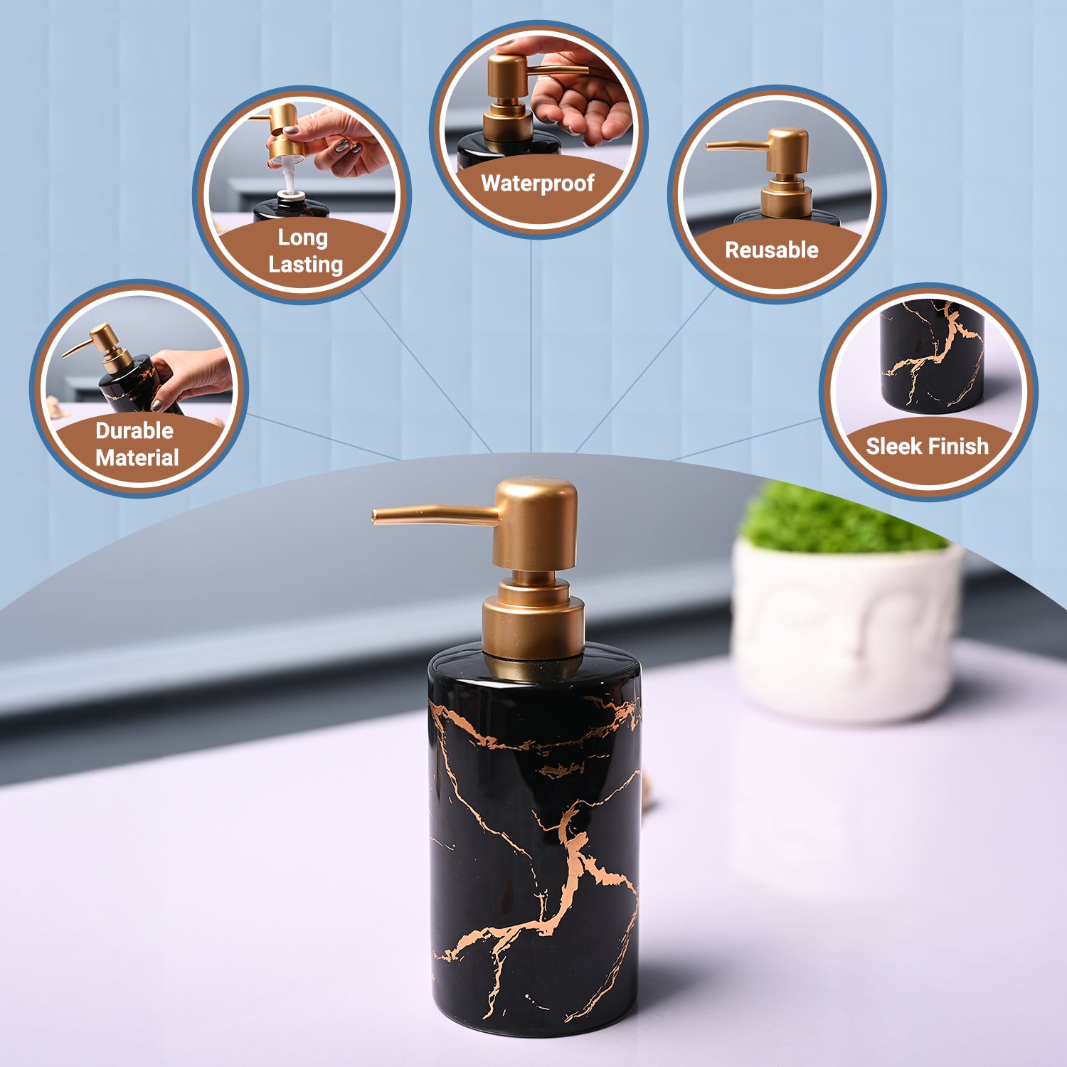 Ceramic Black Soap Dispenser - Static Glossy Finish