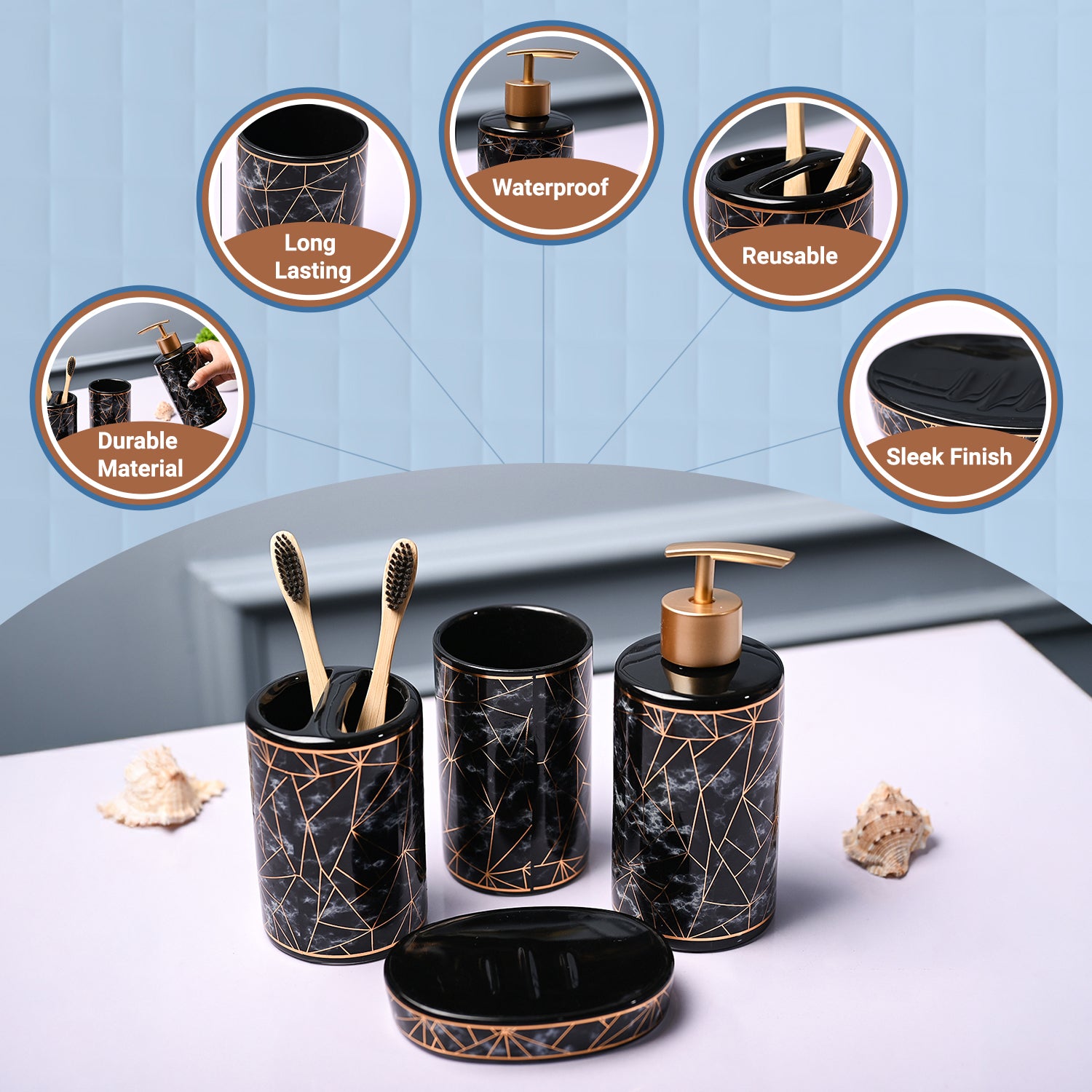 Ceramic Black Bathoom Set Of 4