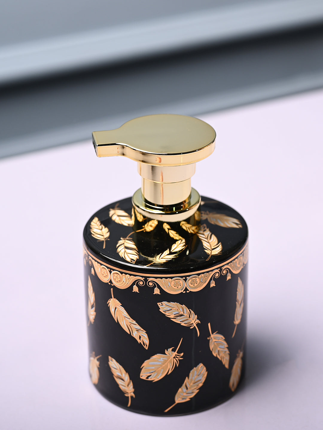 Ceramic Black Soap Dispenser - Print Design Glossy Finish