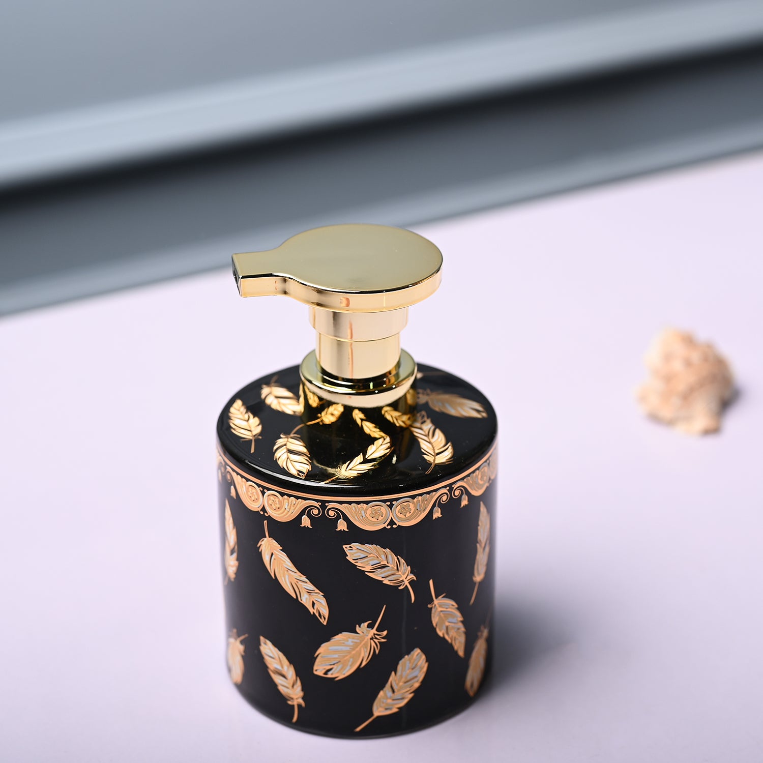 Ceramic Black Soap Dispenser - Print Design Glossy Finish