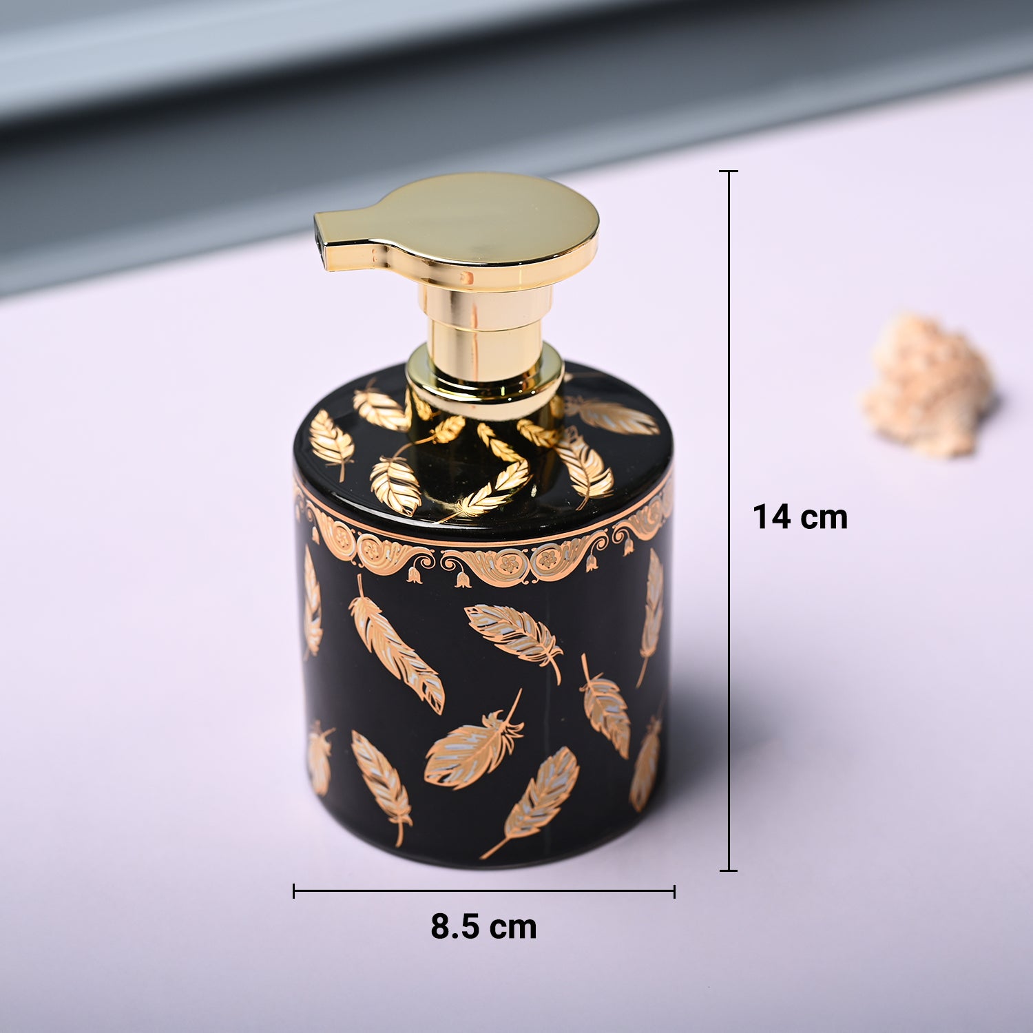 Ceramic Black Soap Dispenser - Print Design Glossy Finish