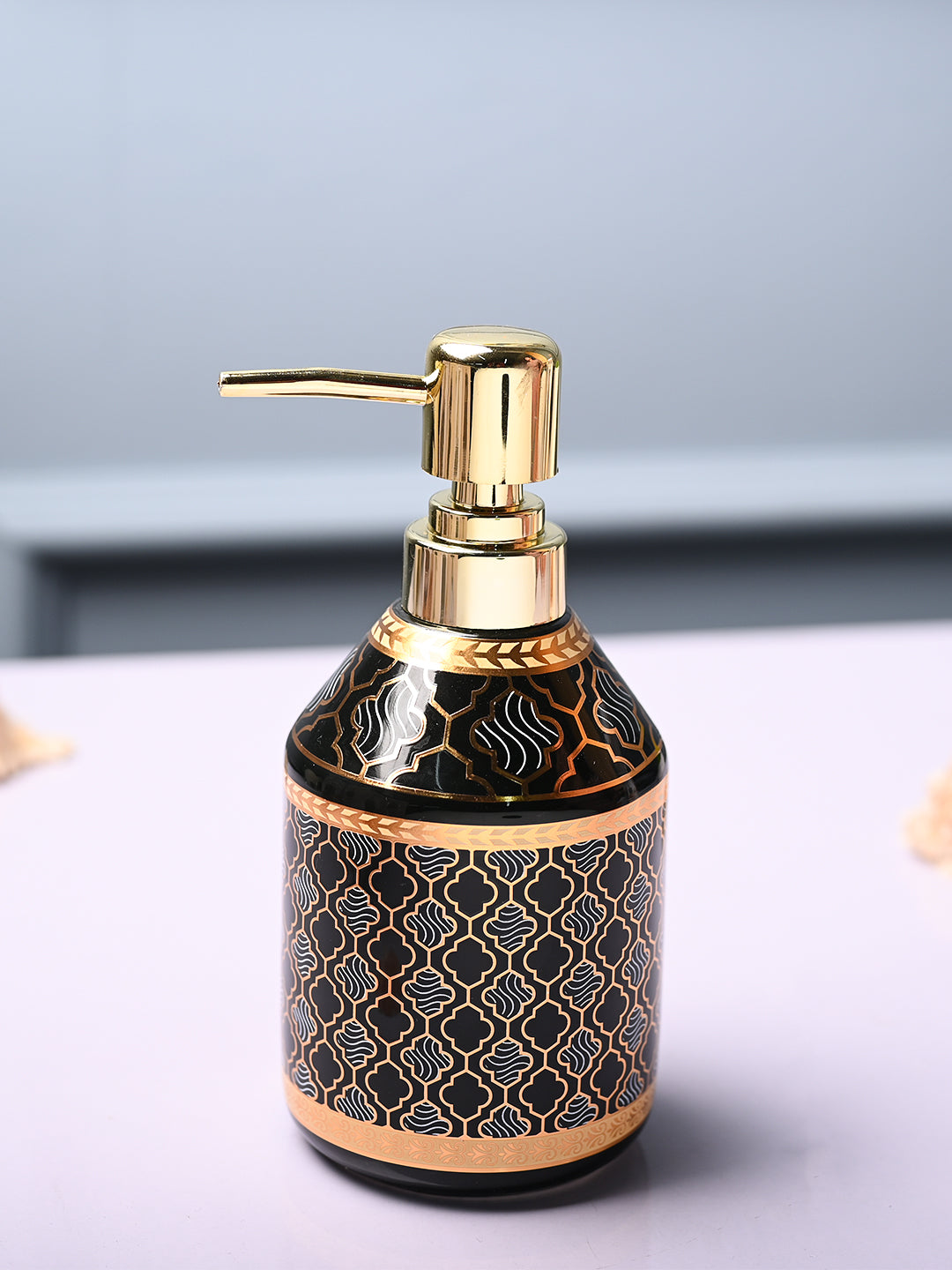 Ceramic Black Soap Dispenser - Geometrical Glossy Finish