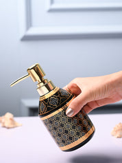 Ceramic Black Soap Dispenser - Geometrical Glossy Finish