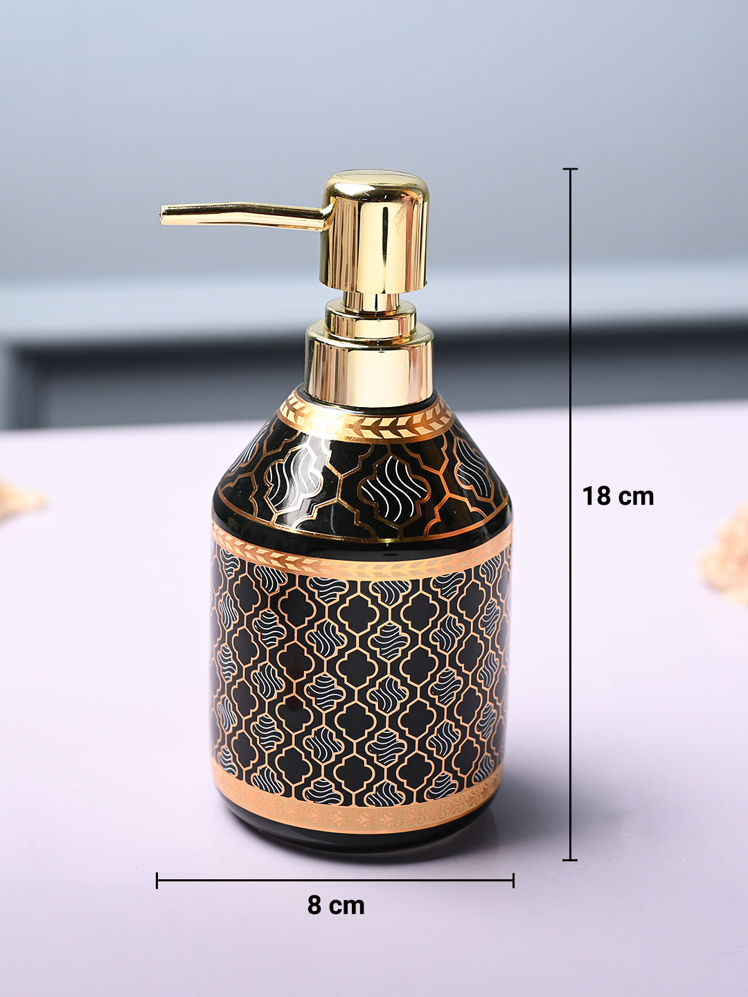 Ceramic Black Soap Dispenser - Geometrical Glossy Finish