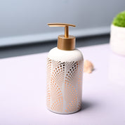 Ceramic Off White Cylindrical Soap Dispenser - Dot Design Glossy Finish