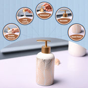 Ceramic Off White Cylindrical Soap Dispenser - Dot Design Glossy Finish