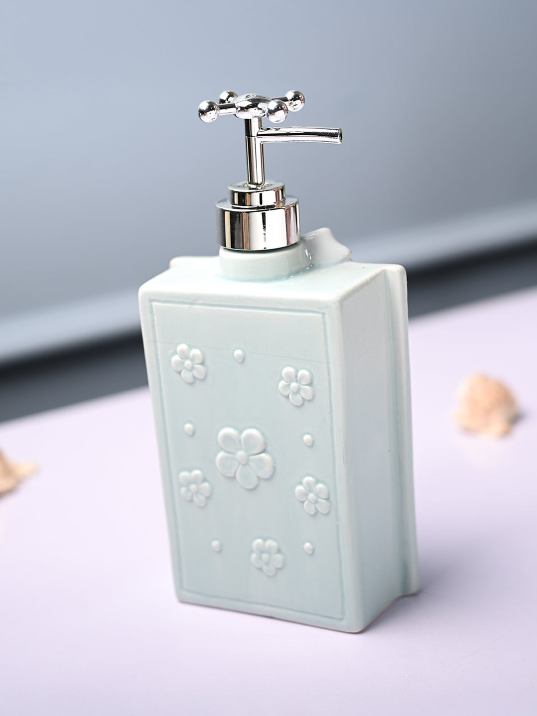 Ceramic Teal Green Rectangle Soap Dispenser - Happy Day Print Matte Finish