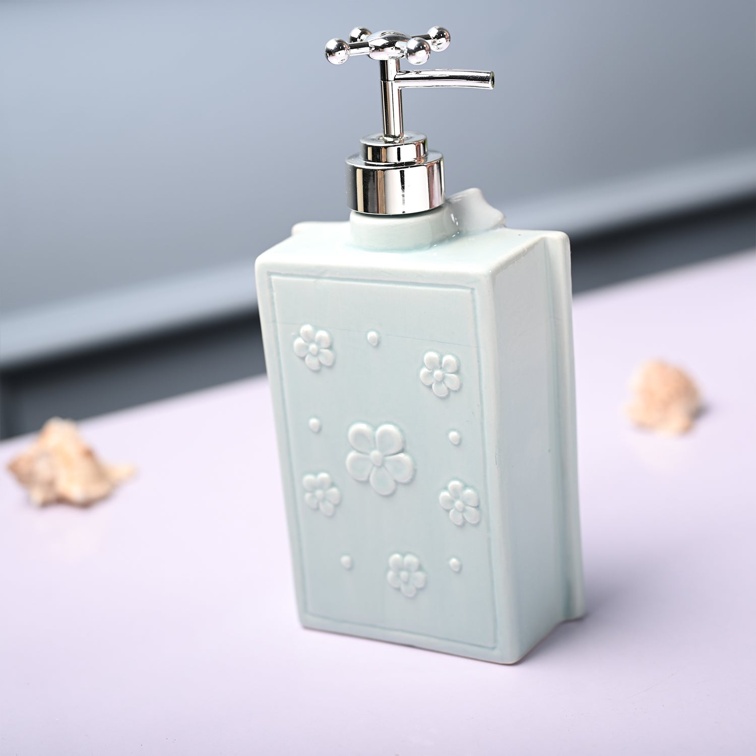 Ceramic Teal Green Rectangle Soap Dispenser - Happy Day Print Matte Finish