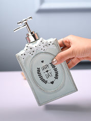 Ceramic Teal Green Rectangle Soap Dispenser - Happy Day Print Matte Finish