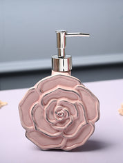 Ceramic Pink Rose Shaped Soap Dispenser - Flower Design Matte Finish