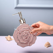 Ceramic Pink Rose Shaped Soap Dispenser - Flower Design Matte Finish