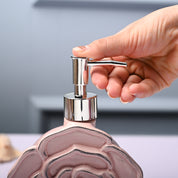 Ceramic Pink Rose Shaped Soap Dispenser - Flower Design Matte Finish