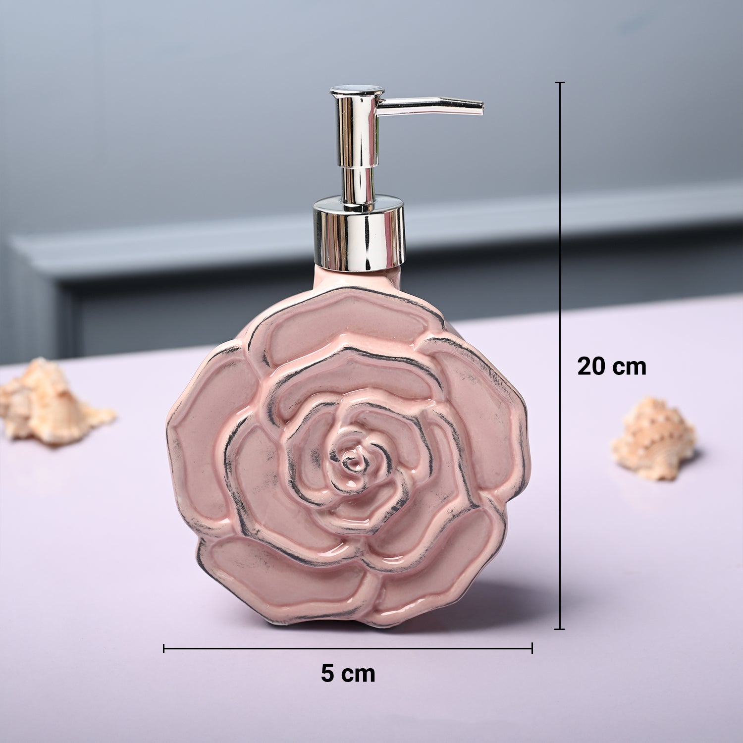 Ceramic Pink Rose Shaped Soap Dispenser - Flower Design Matte Finish