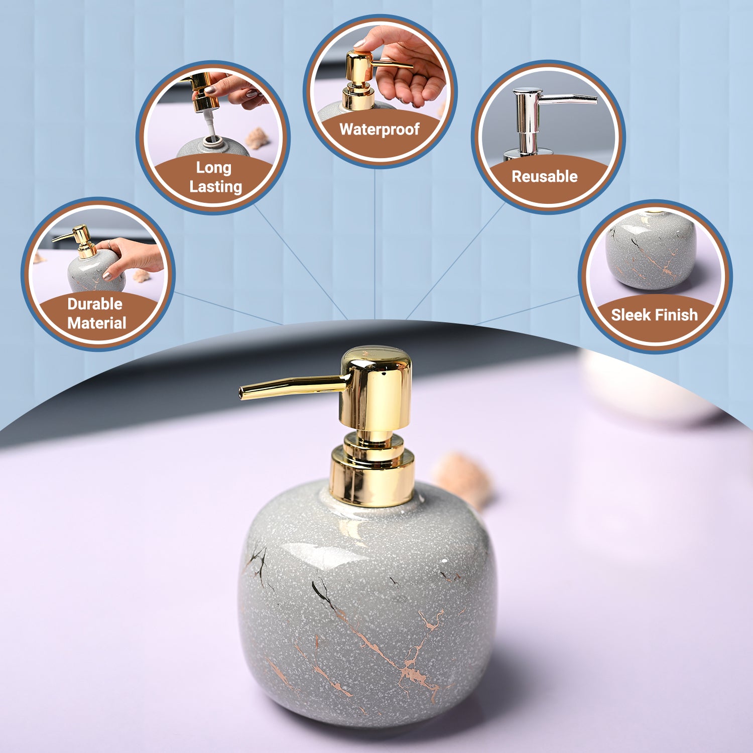 Ceramic Off White Cylindrical Soap Dispenser - Glossy Finish