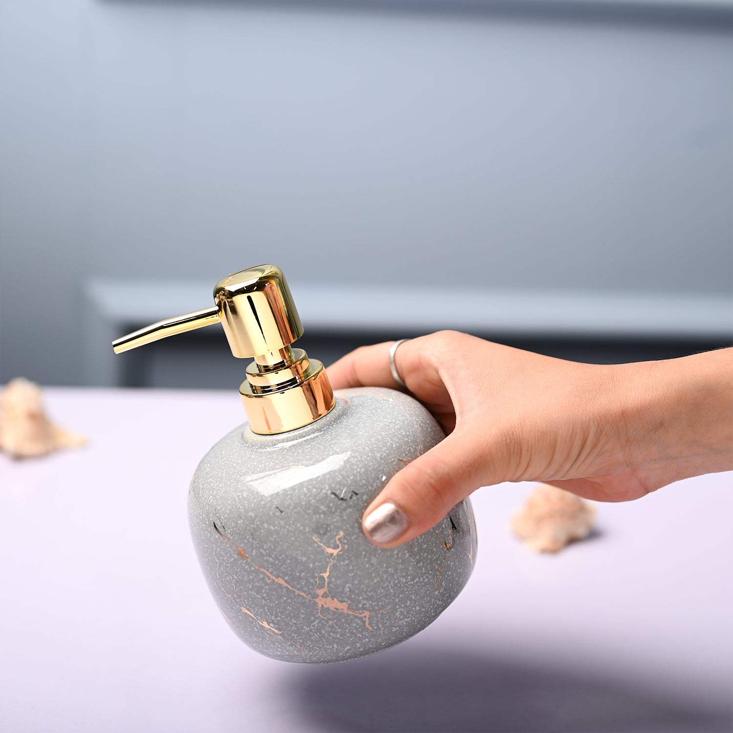 Ceramic Off White Cylindrical Soap Dispenser - Glossy Finish