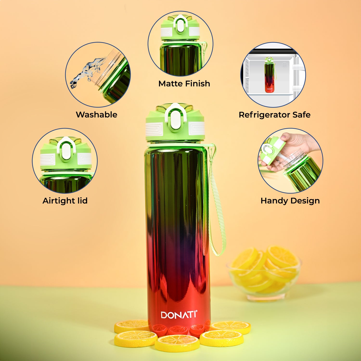 Donati Travel Bottle 1000ML - Pink & Neon Plastic Glossy Finish