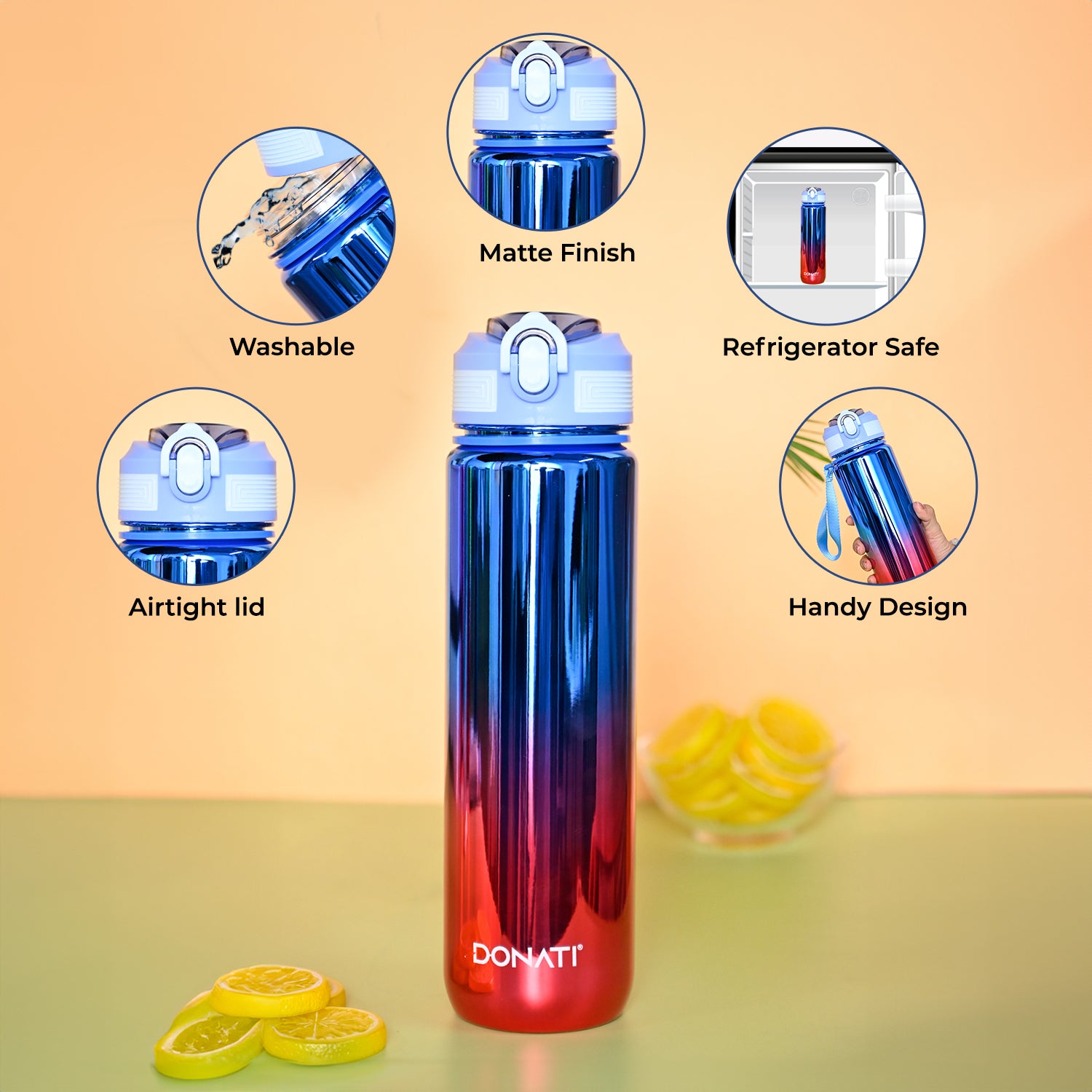 Donati Travel Bottle 1000ML - Pink & Blue Plastic Glossy Finish
