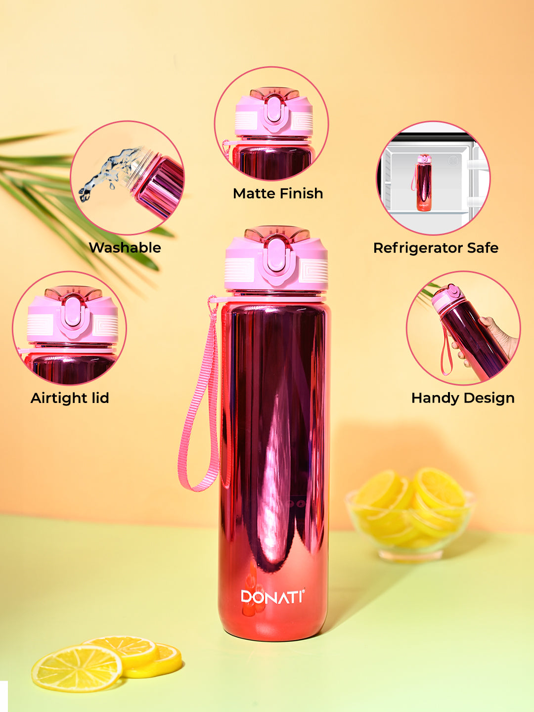 Donati Travel Bottle 1000ML - Pink Plastic Glossy Finish - MARKET99