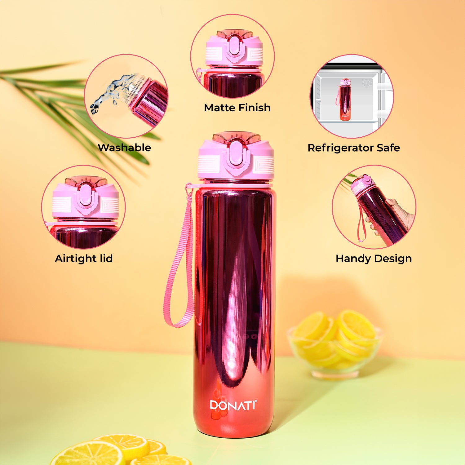 Donati Travel Bottle 1000ML - Pink Plastic Glossy Finish