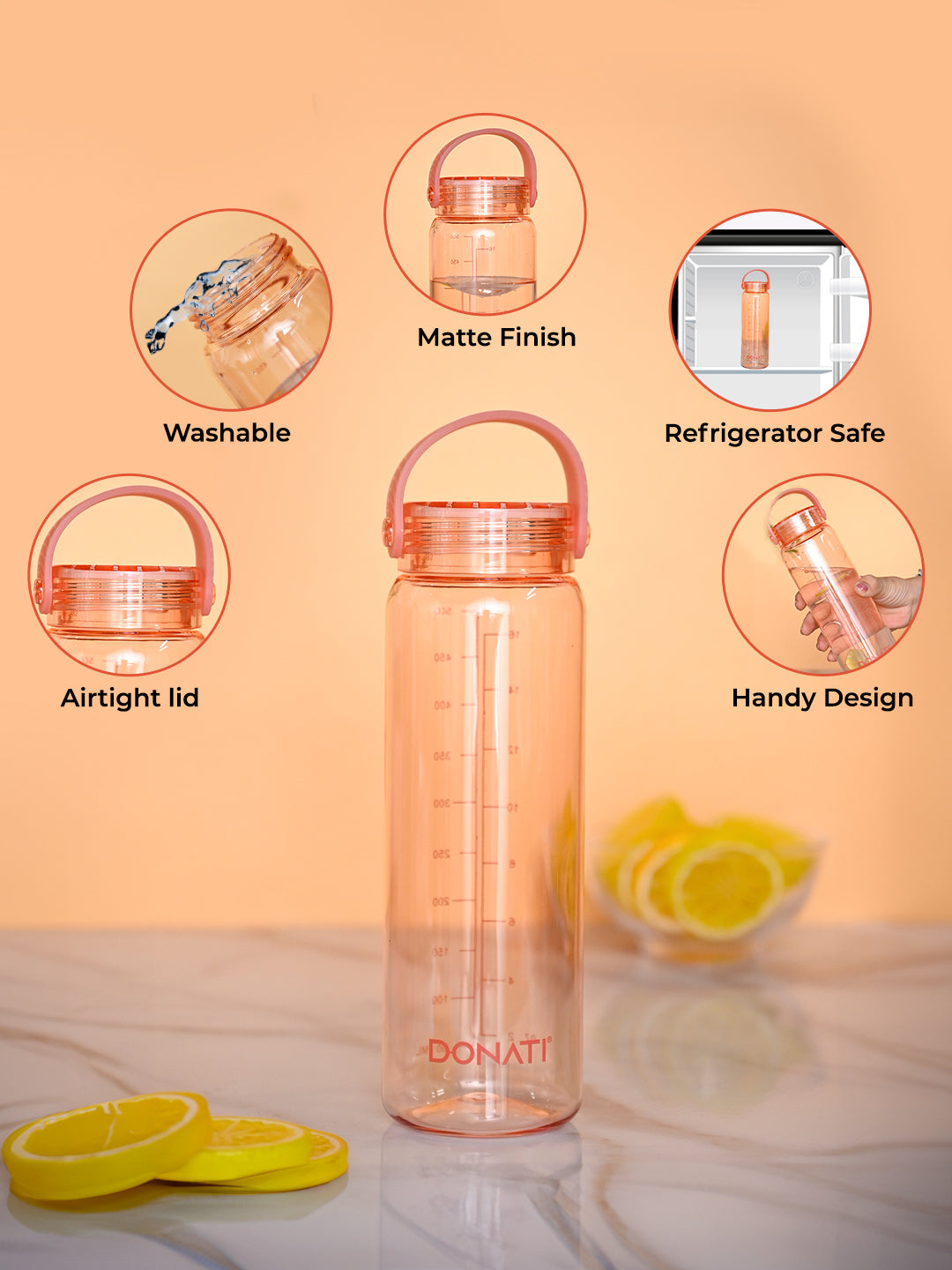 Donati Travel Bottle 530ML - Peach Plastic Glossy Finish - MARKET99