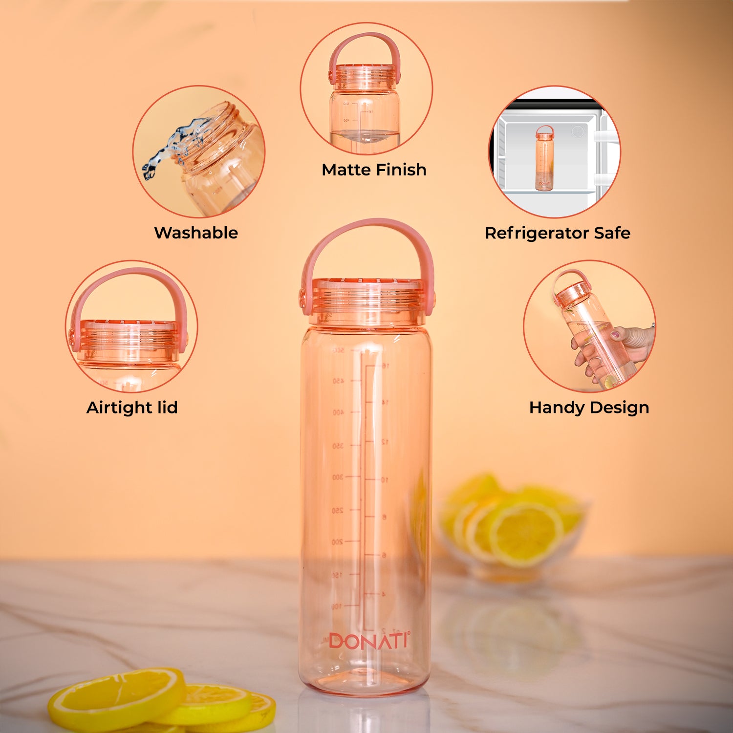 Donati Travel Bottle 530ML - Peach Plastic Glossy Finish