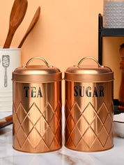 Market99 Tea & Sugar Jar Set of 2 - Golden Tin Glossy Finish - MARKET99