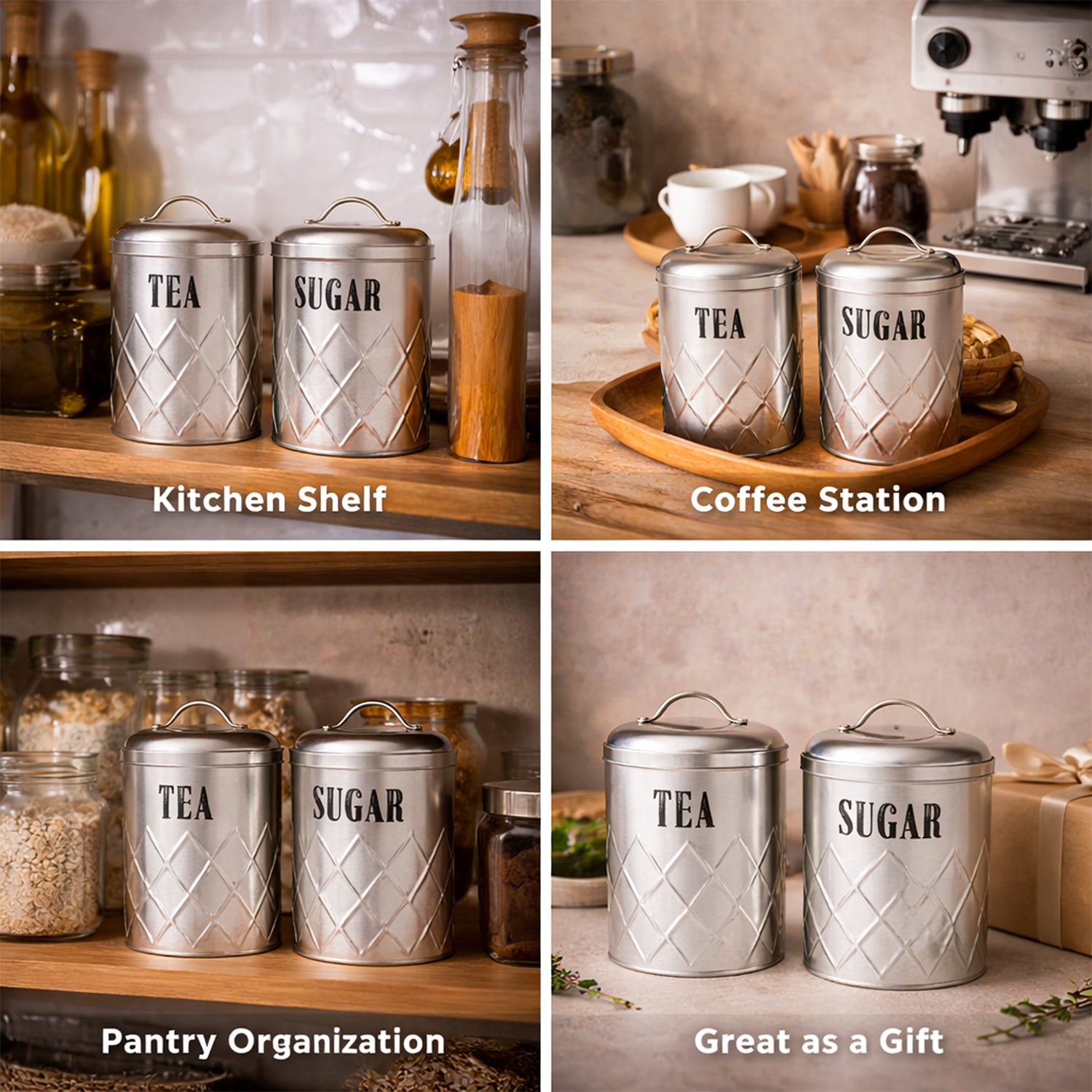 Market99 Tea & Sugar Jar Set of 2 - Golden Tin Glossy Finish