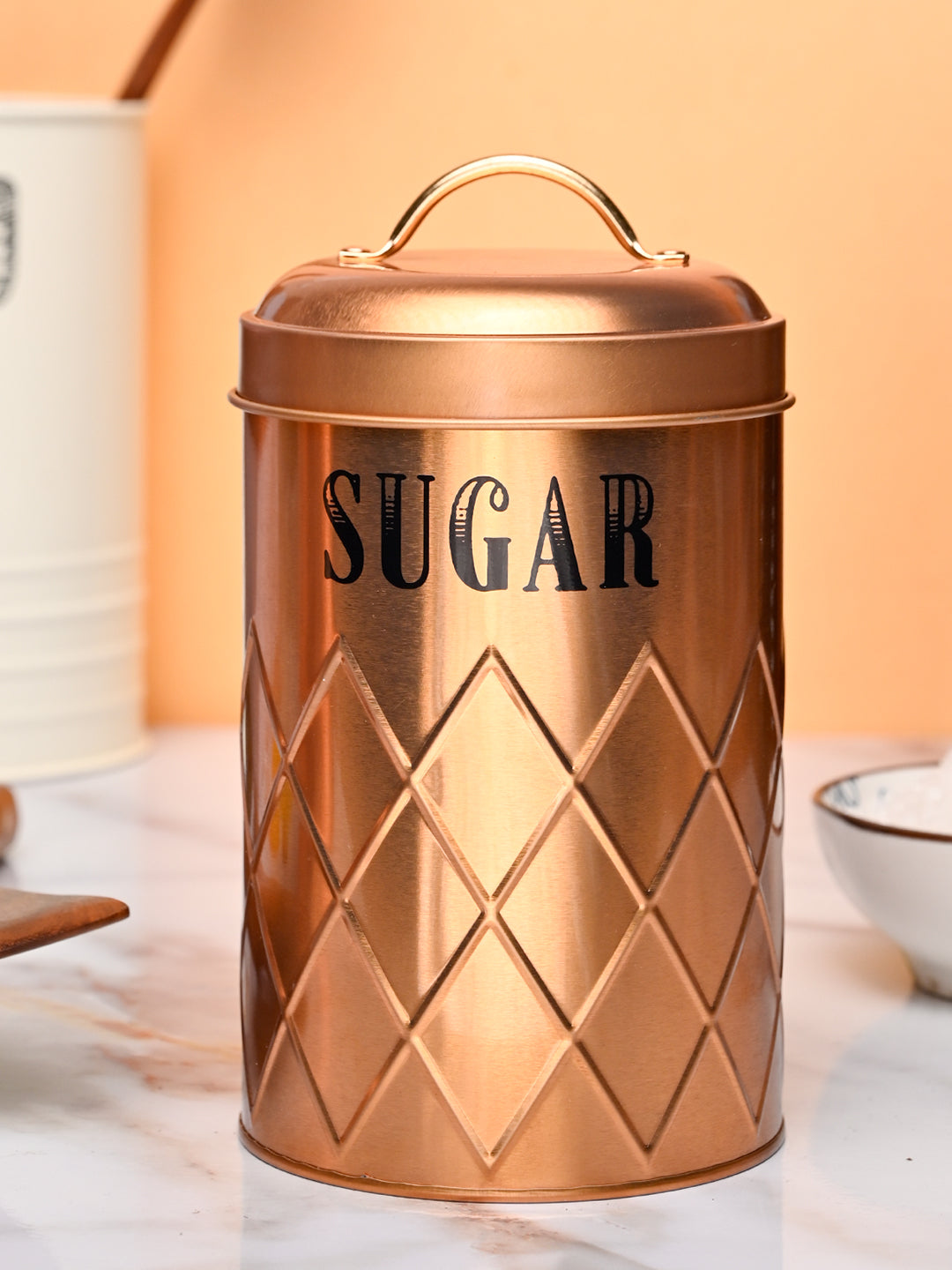 Market99 Tea & Sugar Jar Set of 2 - Golden Tin Glossy Finish - MARKET99